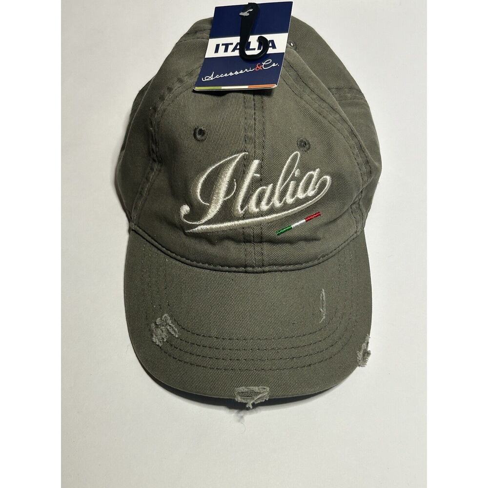 Italia Hat Cap Mens Adults One Size Distressed Olive Green Big Logo New With Tag